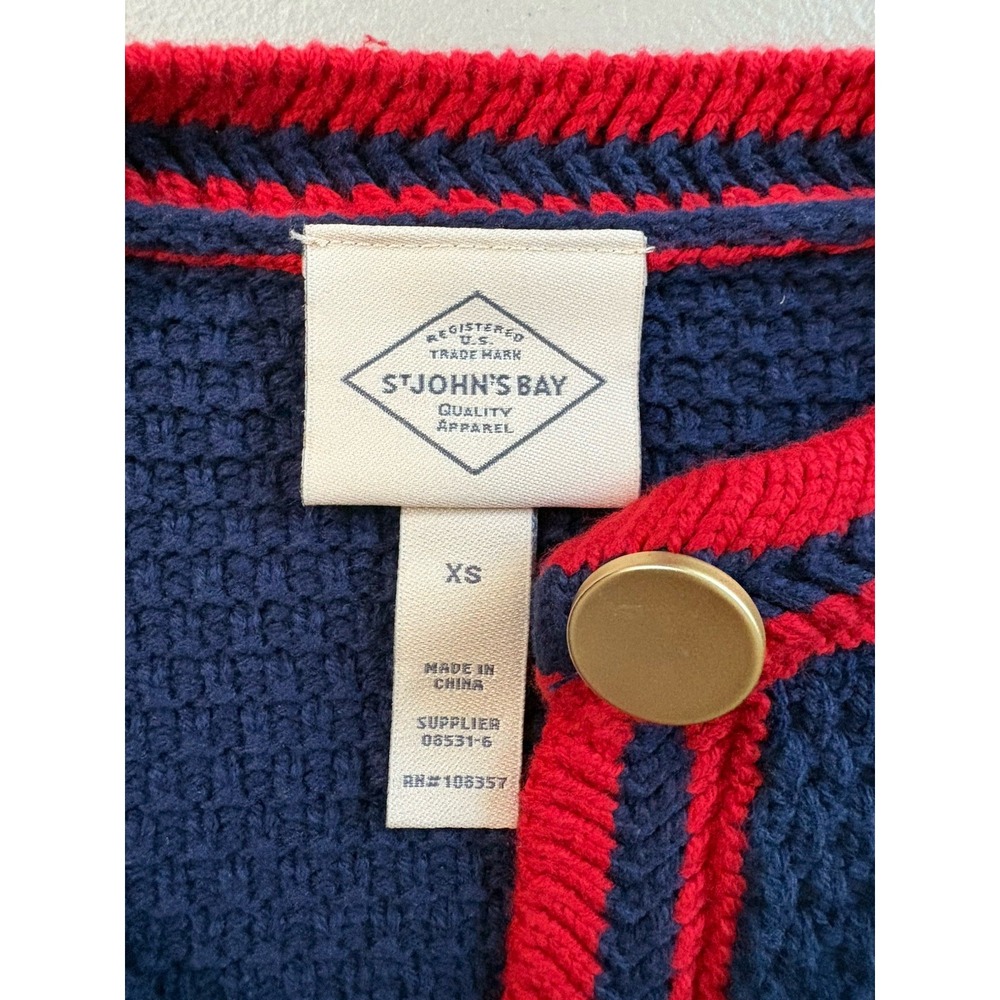 St. John's Bay Women's Sz XS Blue/Red Cardigan Crew Neck Long Sleeve Button Up - Picture 4 of 9